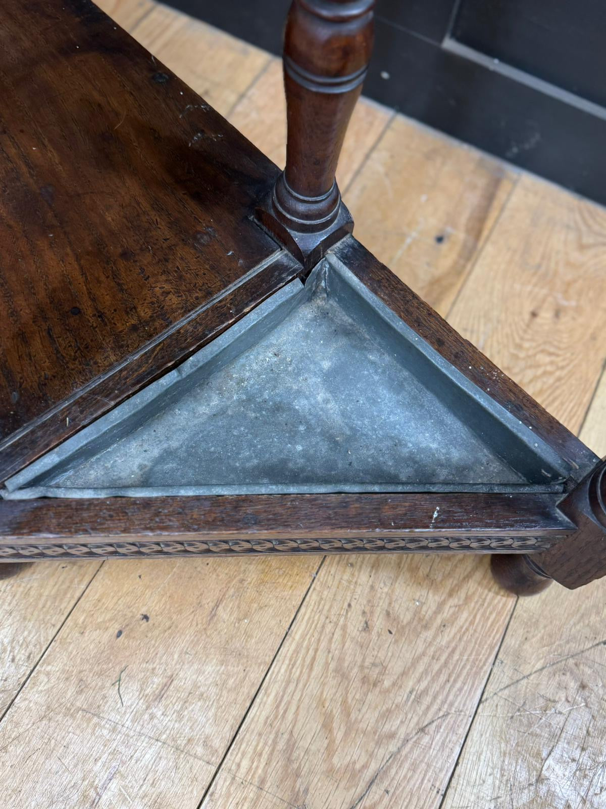 Antique Oak Hallway Coat & Hat Stand with Mirror and Storage
