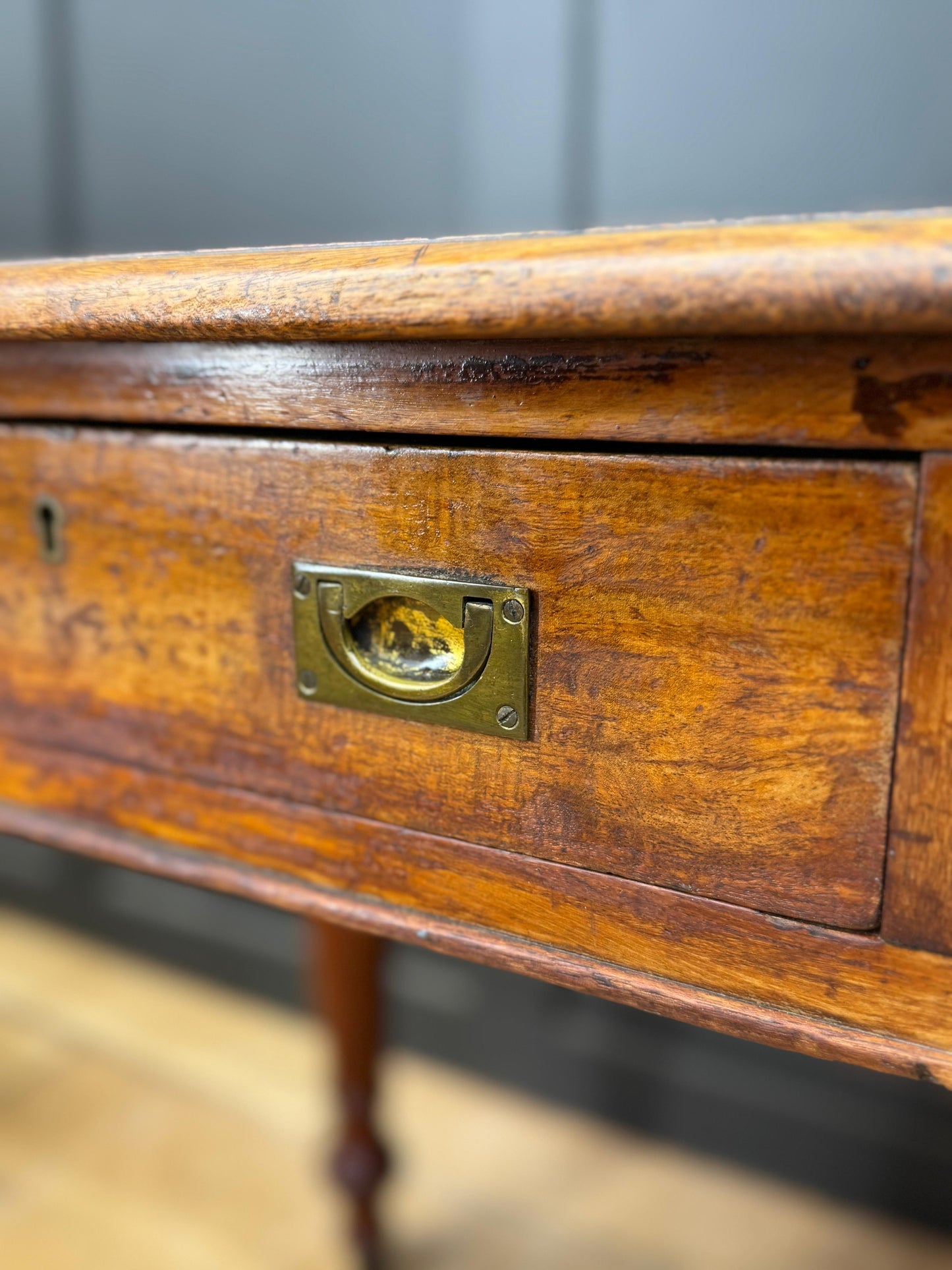 Antique Mahogany Writing Desk Leather Top Two Drawer Side Table Desk