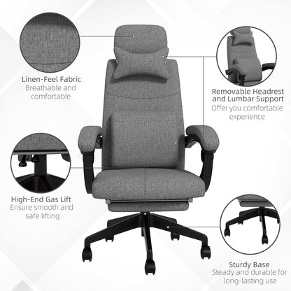 Vinsetto Linen-Look Office Chair, with 160\'c2\'b0 Reclining Back and Footrest - Grey