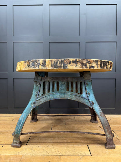 Vintage Industrial kitchen Dining Table Island Bar Maple Top Cast Iron Base