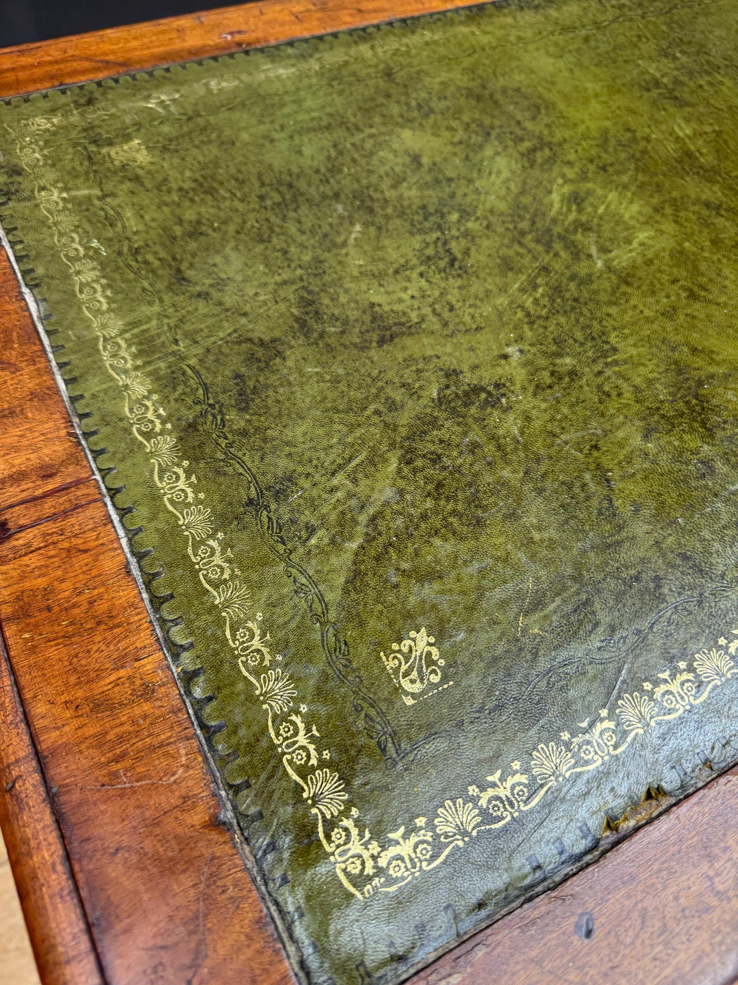Antique Mahogany Writing Desk Leather Top Two Drawer Side Table Desk