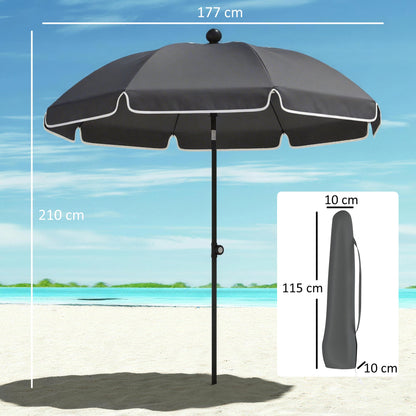 Outsunny 1.8 m Beach Umbrella Parasol with Sand Anchor, Portable 30° Tilting Patio Sun Shade with Adjustable Height, Dark Grey
