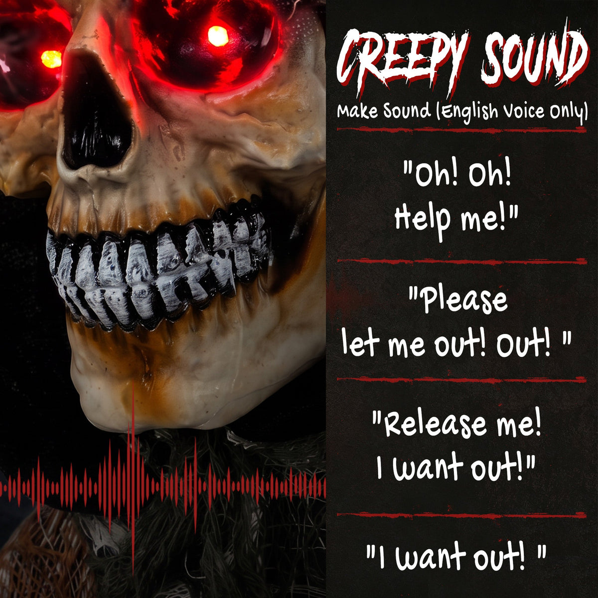 HOMCOM 170cm Animated Grim Reaper, Life-Size Halloween Animatronic with Moving Hands/Head, Glowing Eyes, Creepy Sound