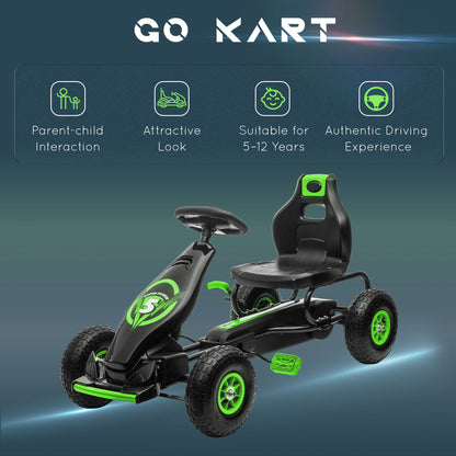 HOMCOM Kids Pedal Go Kart, with Adjustable Seat, Inflatable Tyres - Green