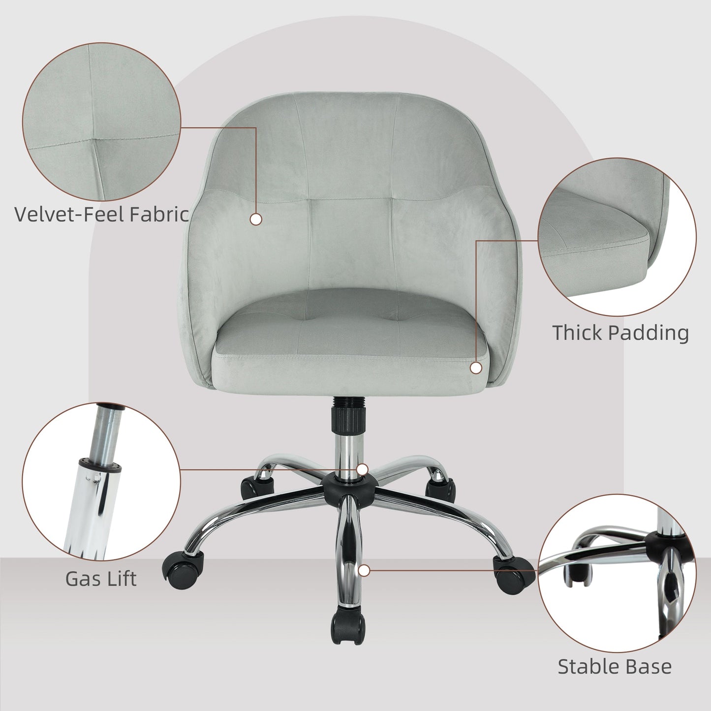 HOMCOM Velvet-feel Swivel Office Chair - Grey