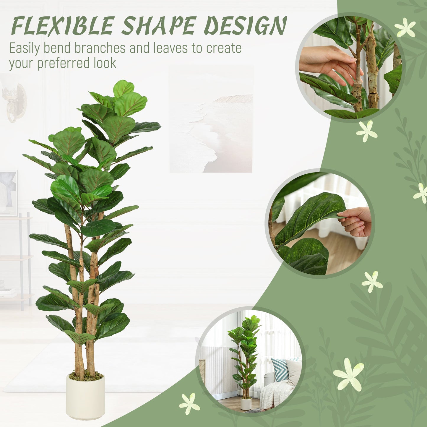 HOMCOM 150cm Artificial Fiddle Leaf Fig Tree - Green