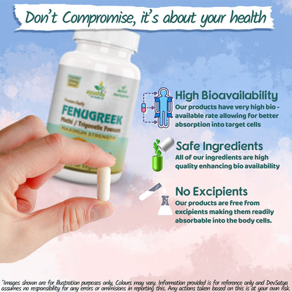 Ayushya Fenugreek Capsules (Methi) Metabolic Wellness Support - Vegan, Gluten Free, Non-GMO, 60 Capsules