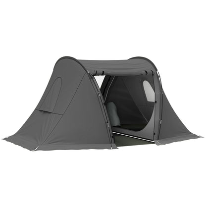 Outsunny 3 Man Camping Tent with Living Area and 2 Bedrooms, 3000mm Waterproof Family Tent with Sewn-in Groundsheet, Portable with Bag for Hiking, Festival, Backpacking, Drak Grey