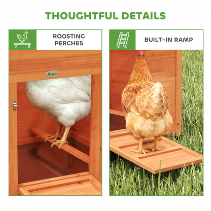 PawHut Chicken Coop, Wooden Hen House with Nesting Box, Pull-Out Tray, Sliding Window, Waterproof Roof, Perches and Ramp