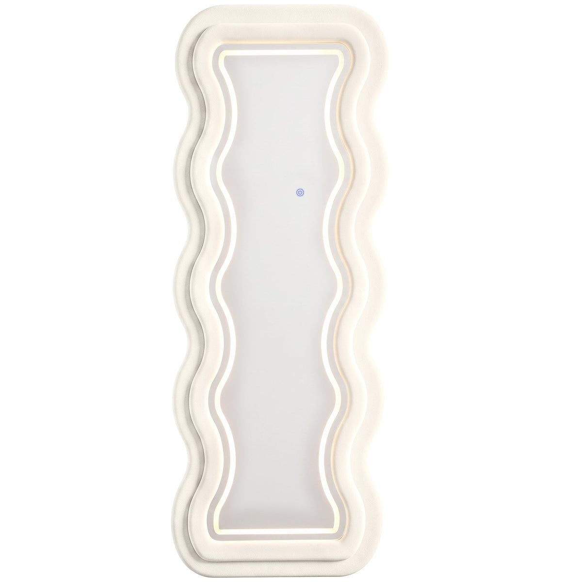 HOMCOM Full Length Mirror, 160 x 60 cm Wavy Full Body Wall Standing Mirror with Velvet Frame and LED Light Strip, Cream White