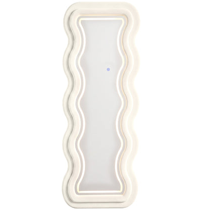 HOMCOM Full Length Mirror, 160 x 60 cm Wavy Full Body Wall Standing Mirror with Velvet Frame and LED Light Strip, Cream White