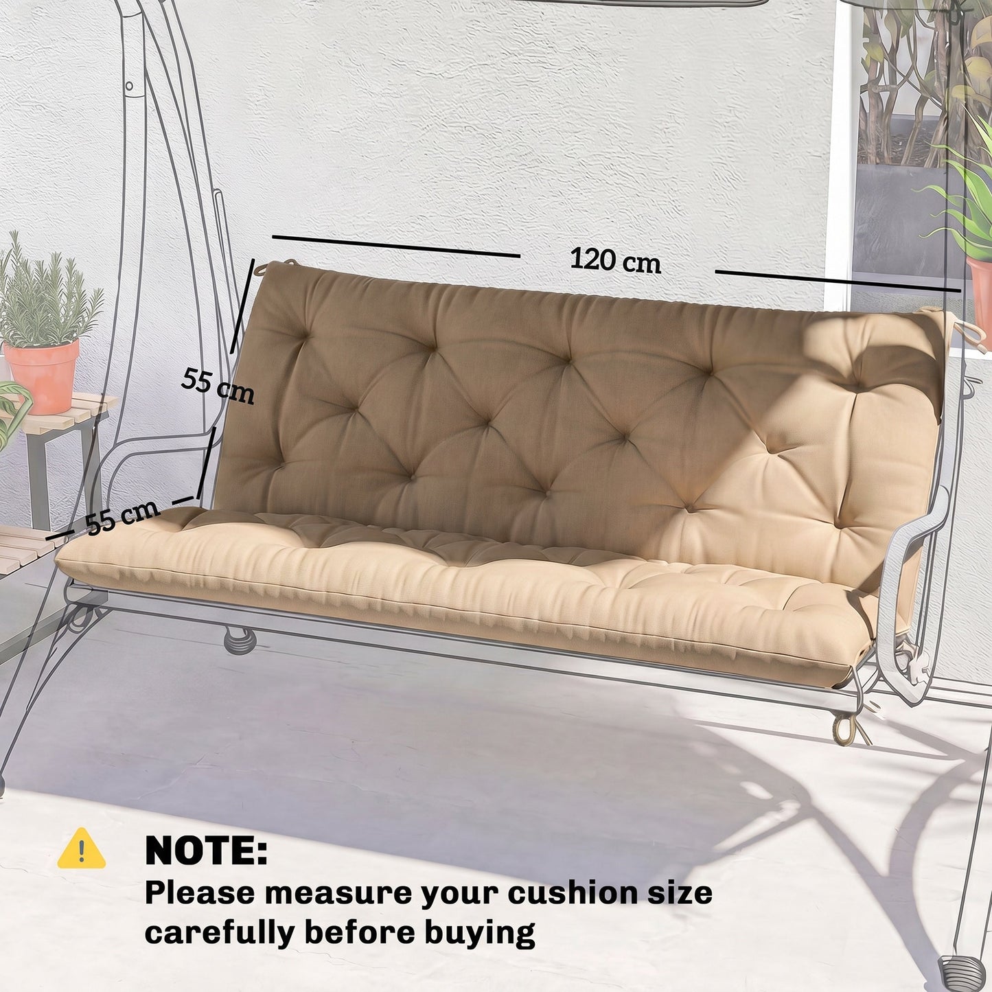 Outsunny Garden Bench Cushion, 2 Seater Swing Chair Cushion, Seat Pad with Ties for Indoor and Outdoor Use, 110 x 120 cm