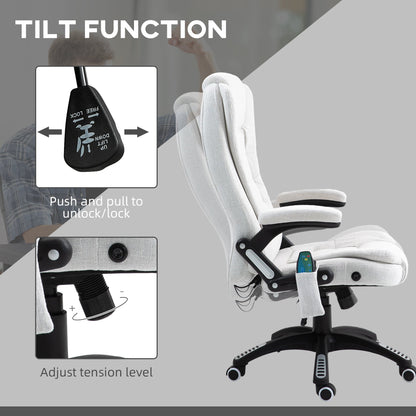 Vinsetto Massage Recliner Chair Heated Office Chair with Six Massage Points Linen-Feel Fabric 360\'c2\'b0 Swivel Wheels Cream White