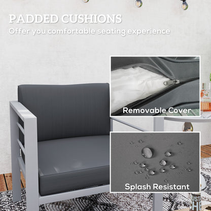 Outsunny Patio Furniture Aluminium Armchair, All-Weather Outdoor Single Sofa, Metal Frame Outdoor Chair with Cushions for Garden, Balcony, Charcoal Grey