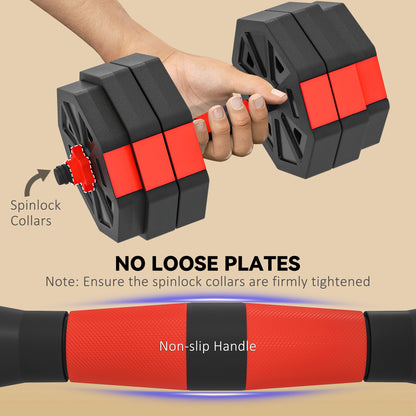SPORTNOW 6-in-1 Adjustable Weight Dumbbells Set, Used as Kettlebell, Barbell, Dumbbell, Push-Up Stand, 30kg Free Weights Set for Men and Women Home Gym Training, Red