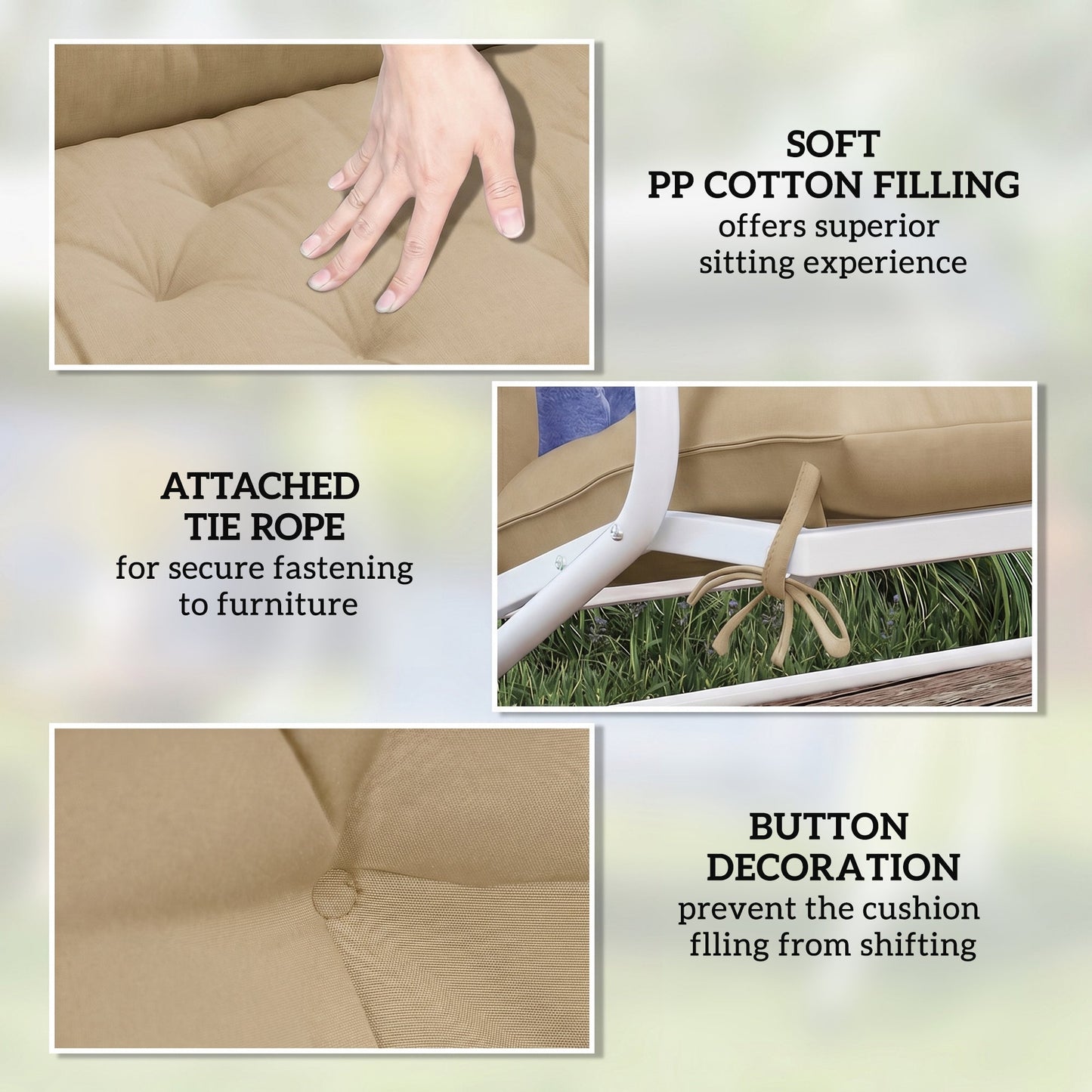 Outsunny Garden Bench Cushion, 2 Seater Swing Chair Cushion, Seat Pad with Ties for Indoor and Outdoor Use, 110 x 120 cm