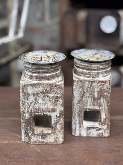 Pair Of Rustic Wooden Candle Holders / Large Church Candle Candlesticks /A