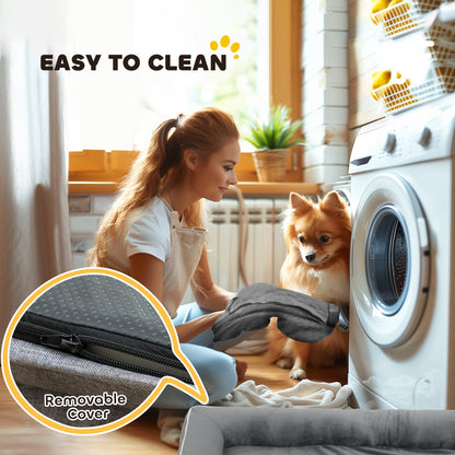 PawHut Dog Sofa Bed, Washable Pet Bed with Removable Cover and Non-Slip Bottom for Small, Medium and Large Dogs, Grey