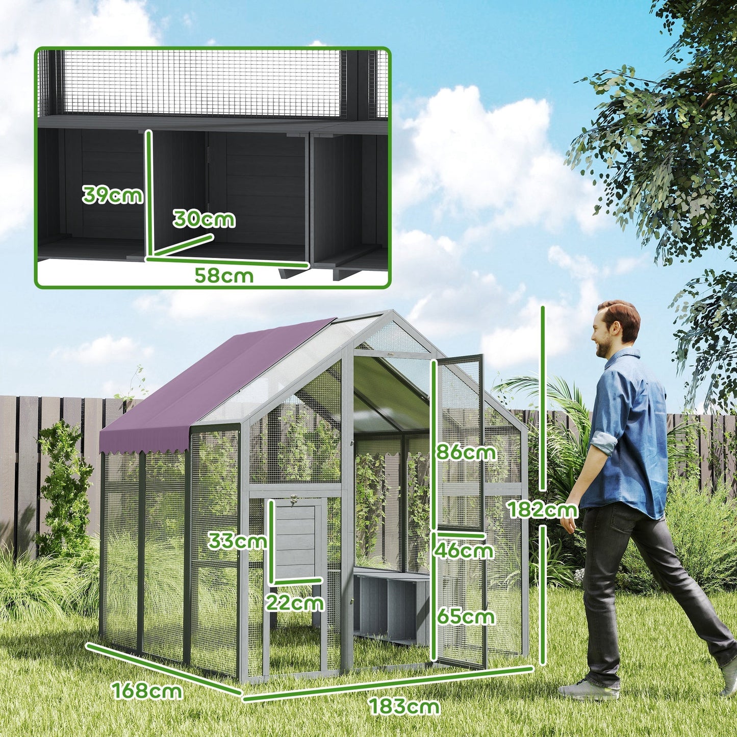 PawHut Large Walk In Chicken Run with Waterproof & Anti-UV Cover, for 6-8 Chickens, for Garden, Farm, 5.5' x 6' x 6'