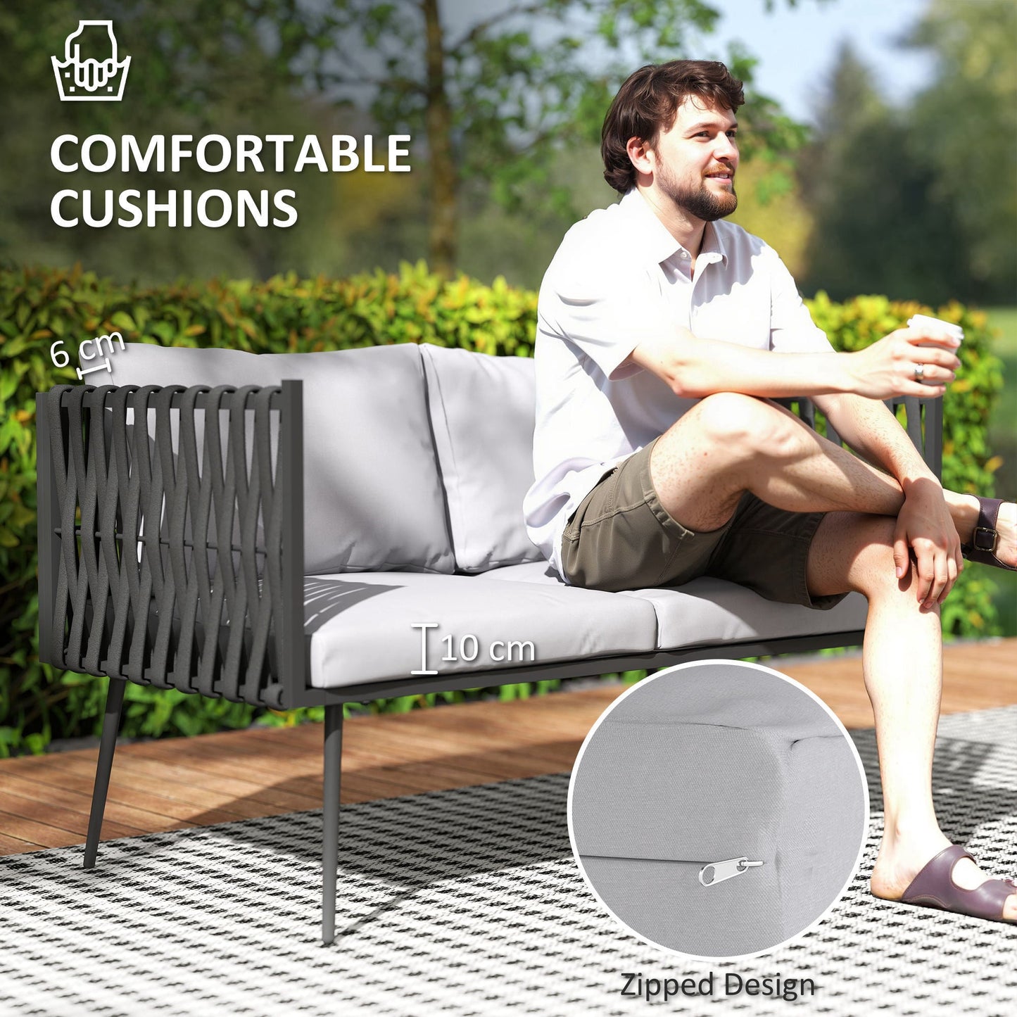 Outsunny 4-Piece Garden Furniture Set with Cushions - Light Grey