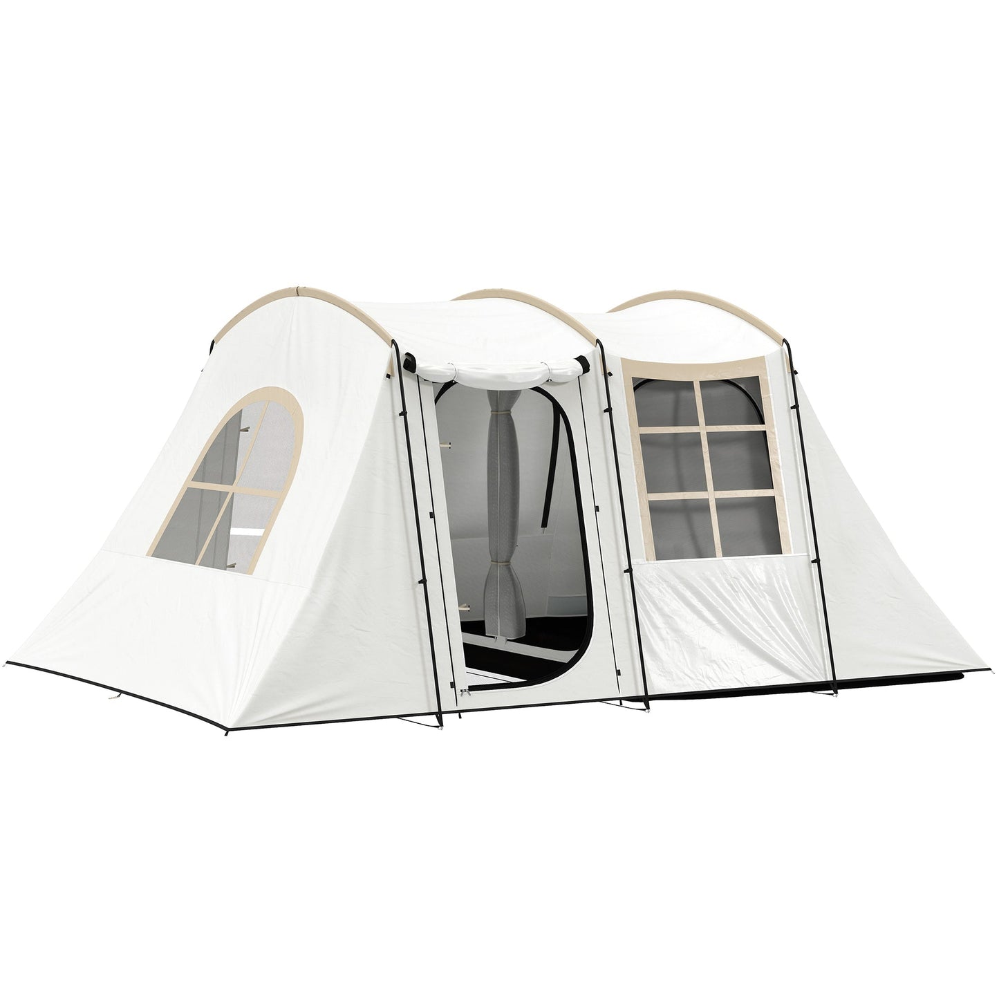 Outsunny 3-4 Man Tunnel Tent, Family Camping Tent with Porch, Bedroom and Living Area, Sewn in Groundsheet, 3000mm Waterproof, Portable with Bag for Hiking, Festival, Backpacking, Khaki