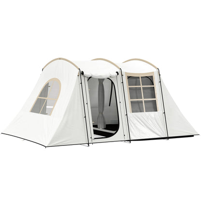 Outsunny 3-4 Man Tunnel Tent, Family Camping Tent with Porch, Bedroom and Living Area, Sewn in Groundsheet, 3000mm Waterproof, Portable with Bag for Hiking, Festival, Backpacking, Khaki