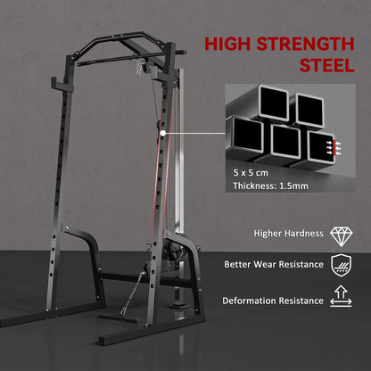 SPORTNOW Power Cage Power Rack with 15-Level Squat Rack, Cable Pulley System, Lat Pulldown & Pull Up Bar