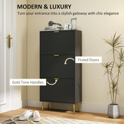 HOMCOM Narrow Shoe Cabinet with 3 Flip Drawers - Black