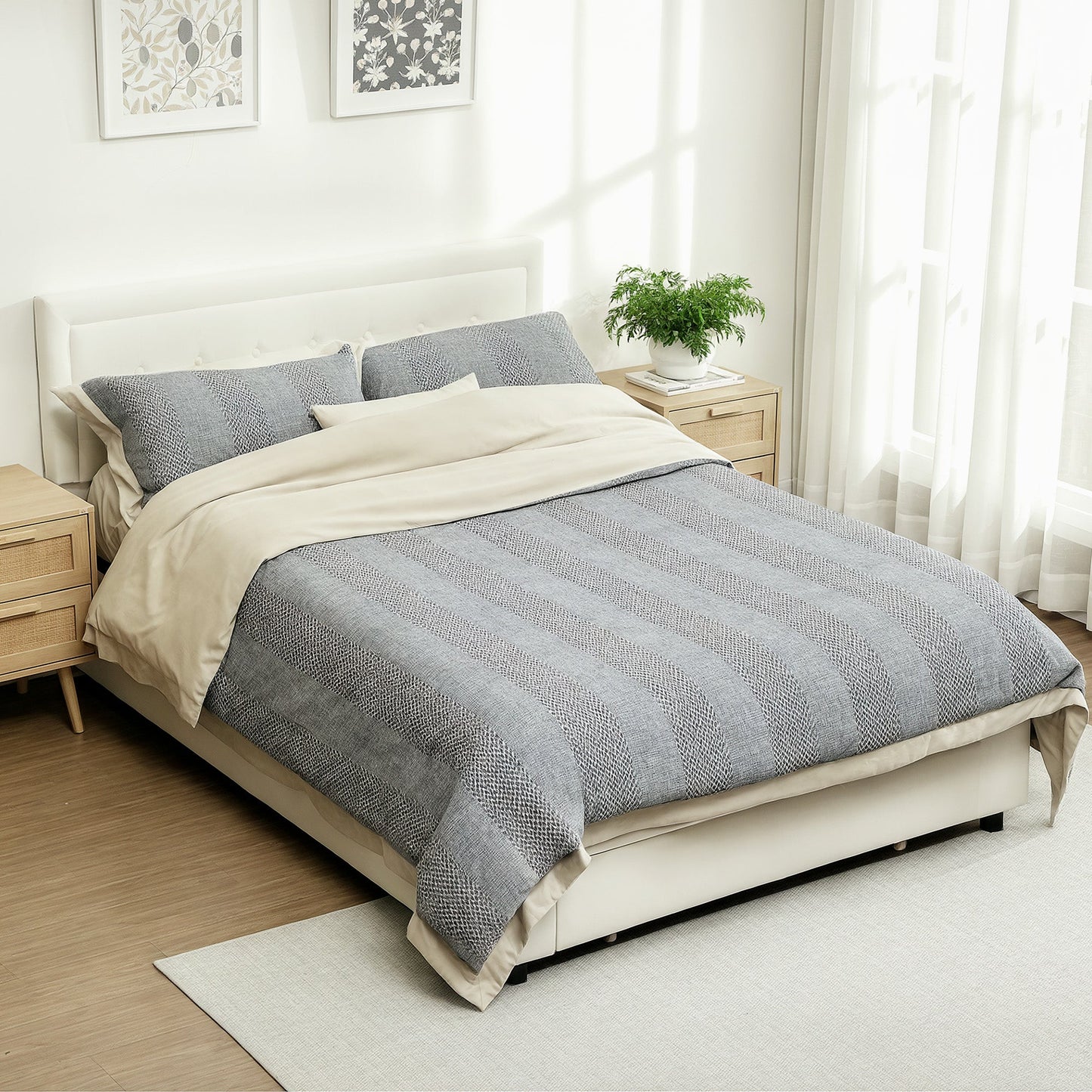 HOMCOM Double Ottoman Bed Frame, with Front Drawer - Cream