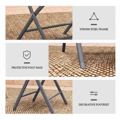 Outsunny 3 Pieces Outdoor Bistro Set, Glass Top Outdoor Table and 2 Folding Chairs with Protecting Feet, Grey