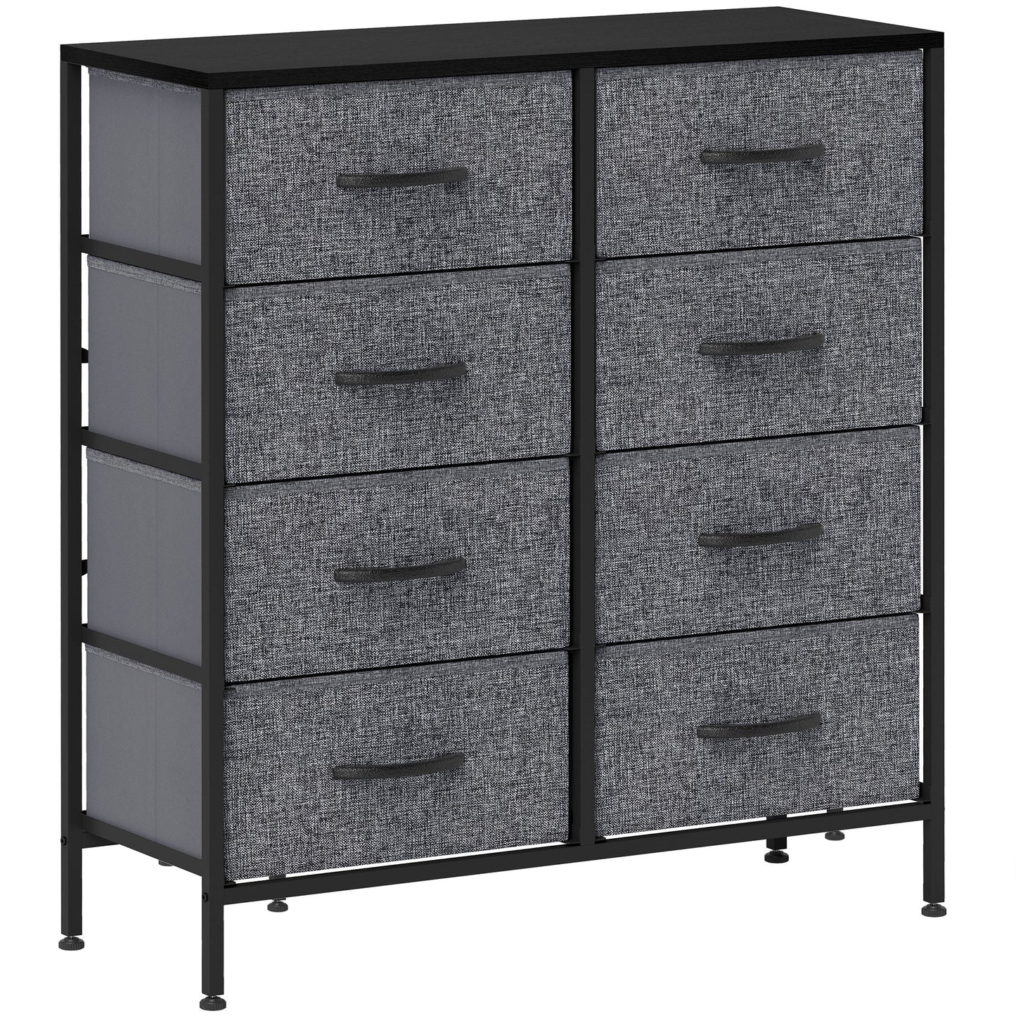HOMCOM Fabric Chest of Drawers, Storage Drawers, Industrial Bedroom Dresser with 8 Fabric Drawers, Steel Frame and Wooden Top for Nursery, Living Room, Hallway, Black