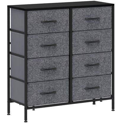HOMCOM Fabric Chest of Drawers, Storage Drawers, Industrial Bedroom Dresser with 8 Fabric Drawers, Steel Frame and Wooden Top for Nursery, Living Room, Hallway, Black