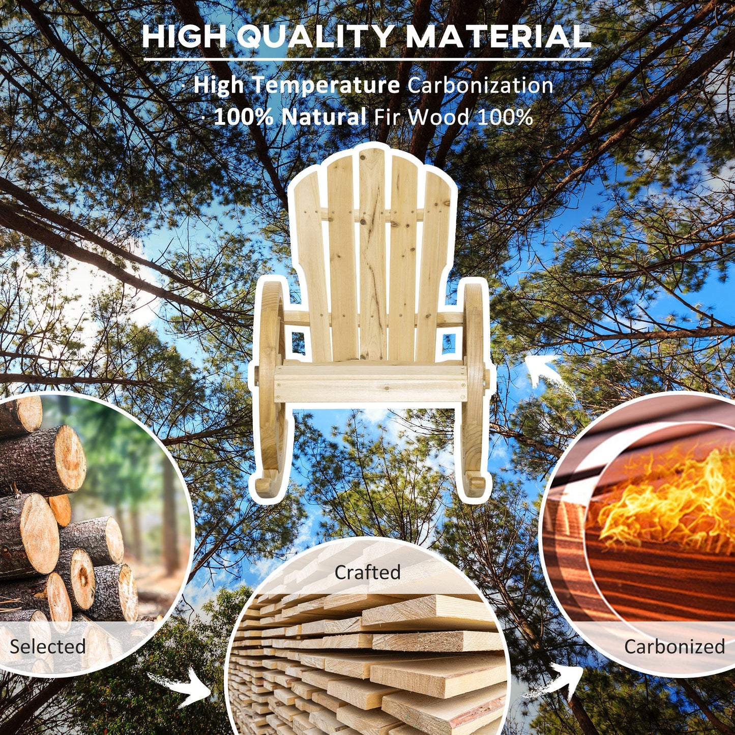 Outsunny 2 Piece Wooden Adirondack Rocking Chair Reclining Armchair Outdoor Garden Furniture Patio Porch Rocker - Natural