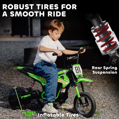 AIYAPLAY Kids Electric Motorbike, 24V Ride On Motorcycle with 3 Speeds and Rear Suspension, Dirt Bike for 8-12 Years Old, Green