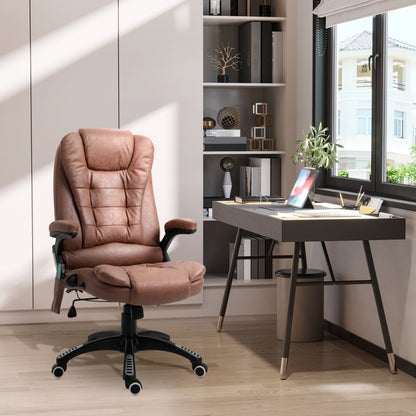 Vinsetto Massage Recliner Chair Heated Office Chair with Six Massage Points Microfiber Cloth 360\'c2\'b0 Swivel Wheels Brown