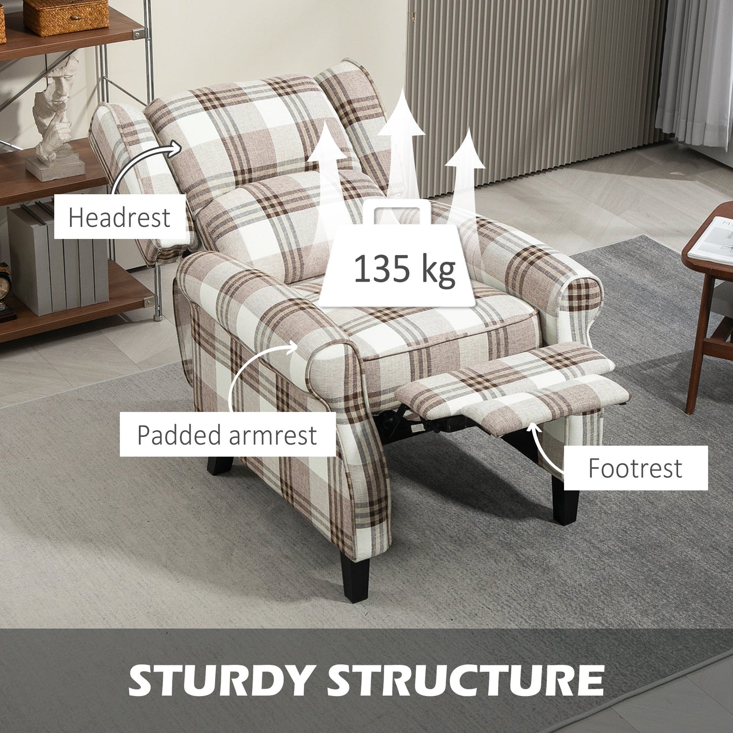 HOMCOM 160\'c2\'b0 Reclining Armchair, with Footrest - Brown