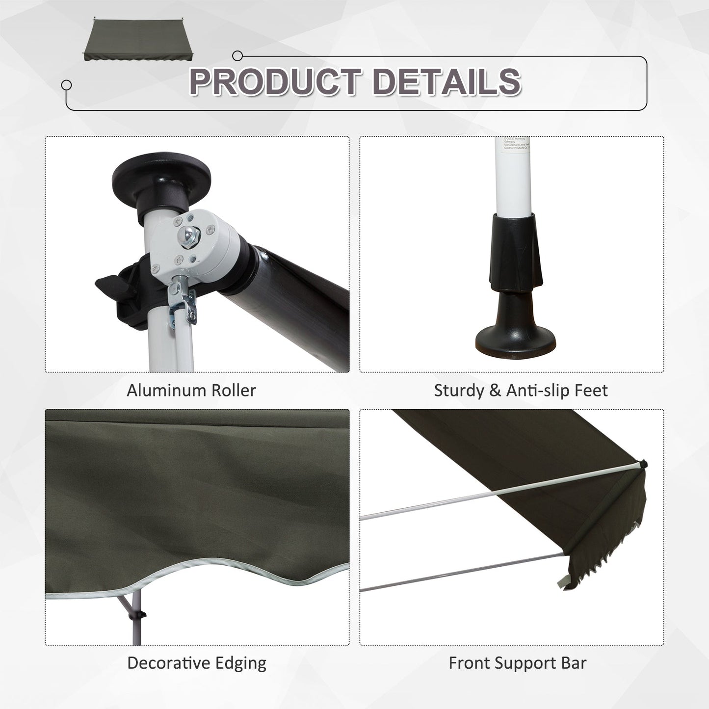 Outsunny 3x1.5m  Adjustable Outdoor Aluminium Frame Awning Grey