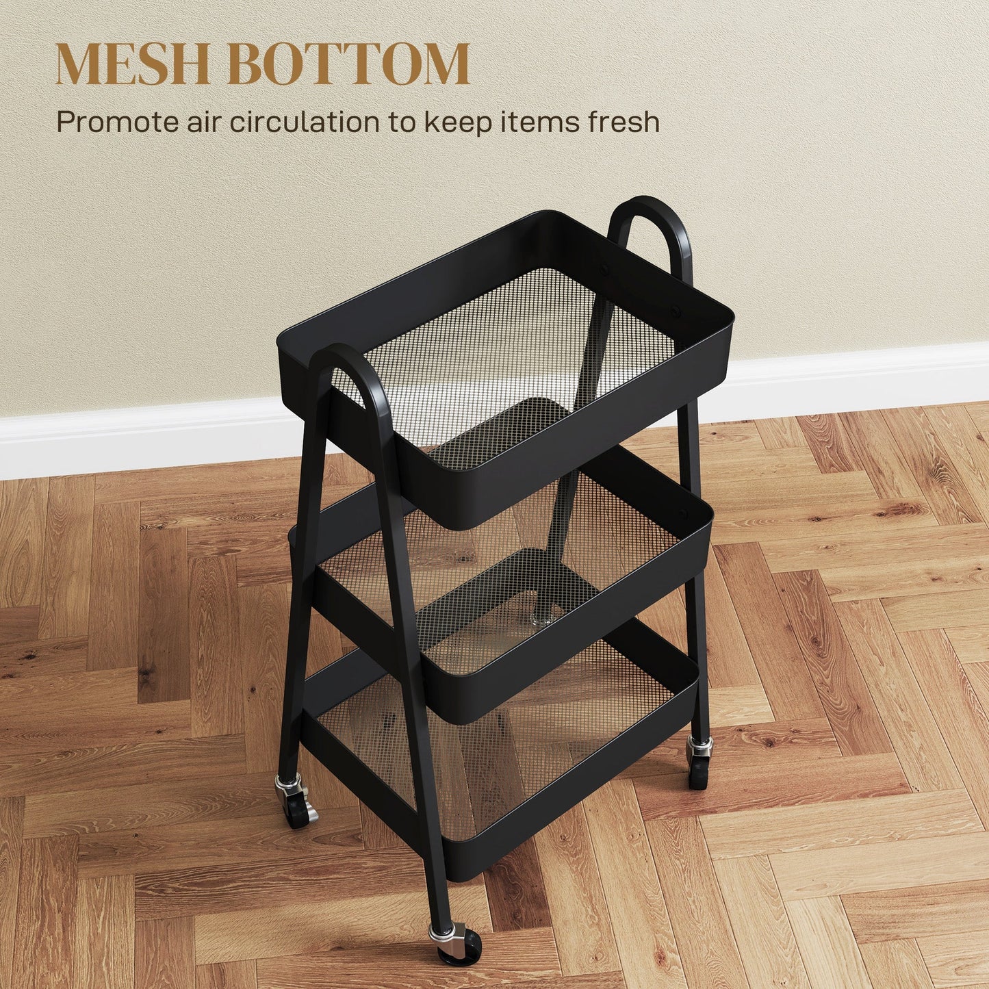 HOMCOM Three-Tier Storage Trolley - Black