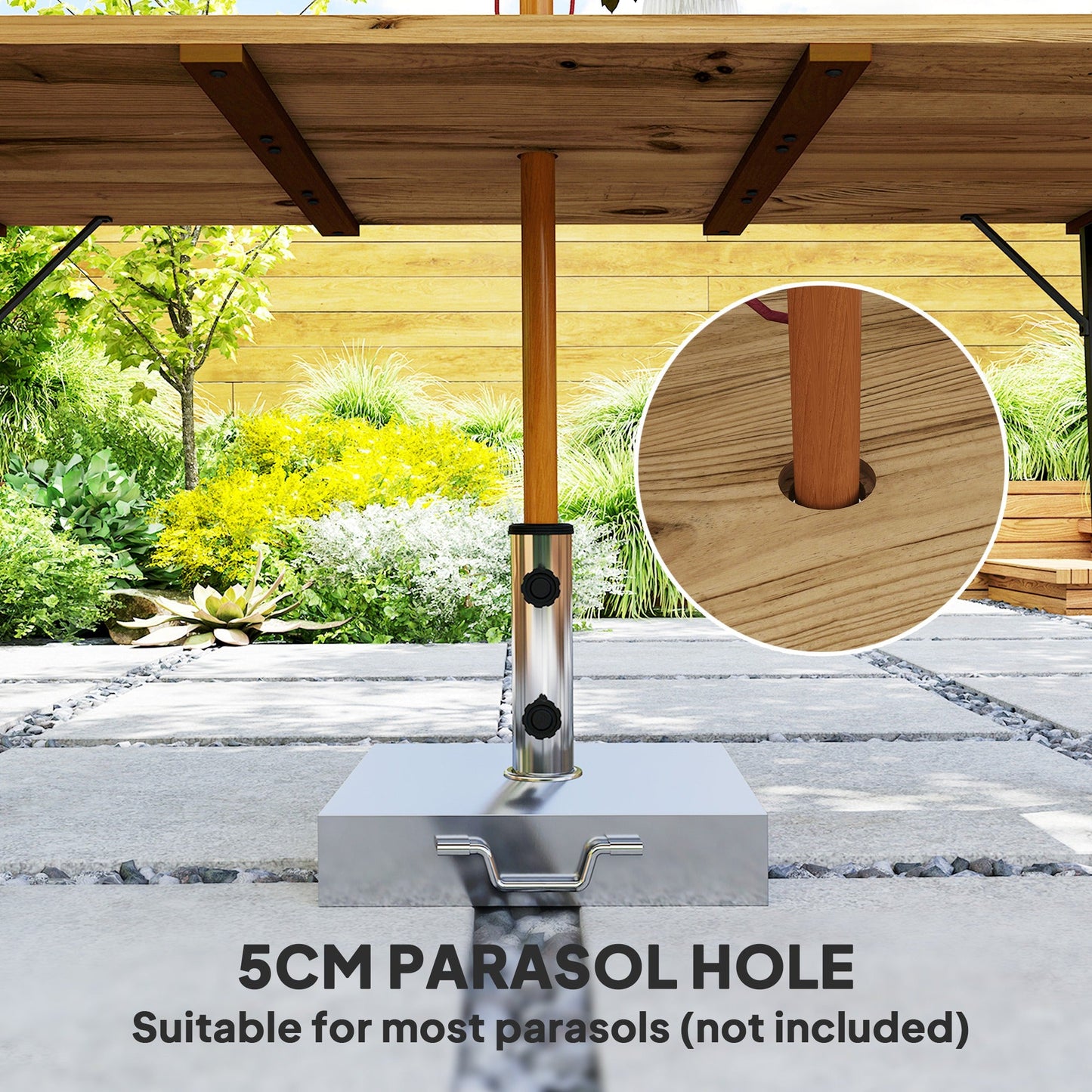 Outsunny Garden Table for 6, 175 x 80 cm Large Rectangle Outdoor Dining Table with 5cm Parasol Hole and Slatted Top, Weather Resistant Fir Wood Patio Table for Balcony, Terrace, Brown