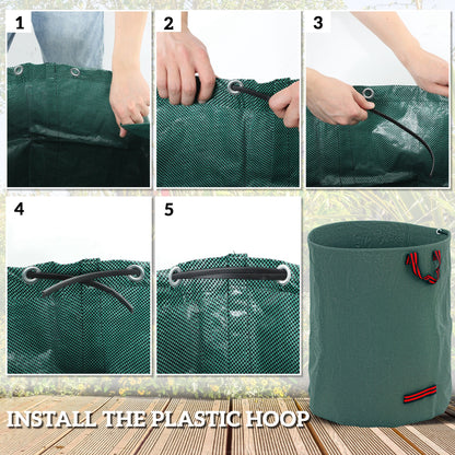 Outsunny Garden Waste Bags, 300L x 3 Heavy Duty Garden Bags, Foldable and Reusable Garden Sacks with Handles for Collecting Garden Waste, Plant Waste Grass and Leaves, Green