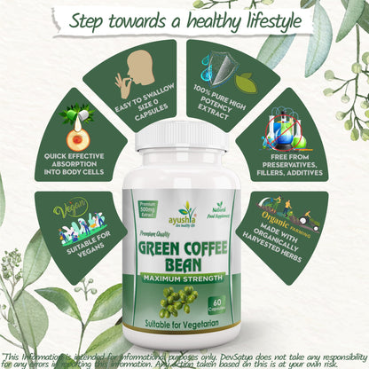 Ayushya Green Coffee Bean Capsules Energy & Antioxidant Support - Vegan, Gluten Free, Non-GMO, 60 Capsules