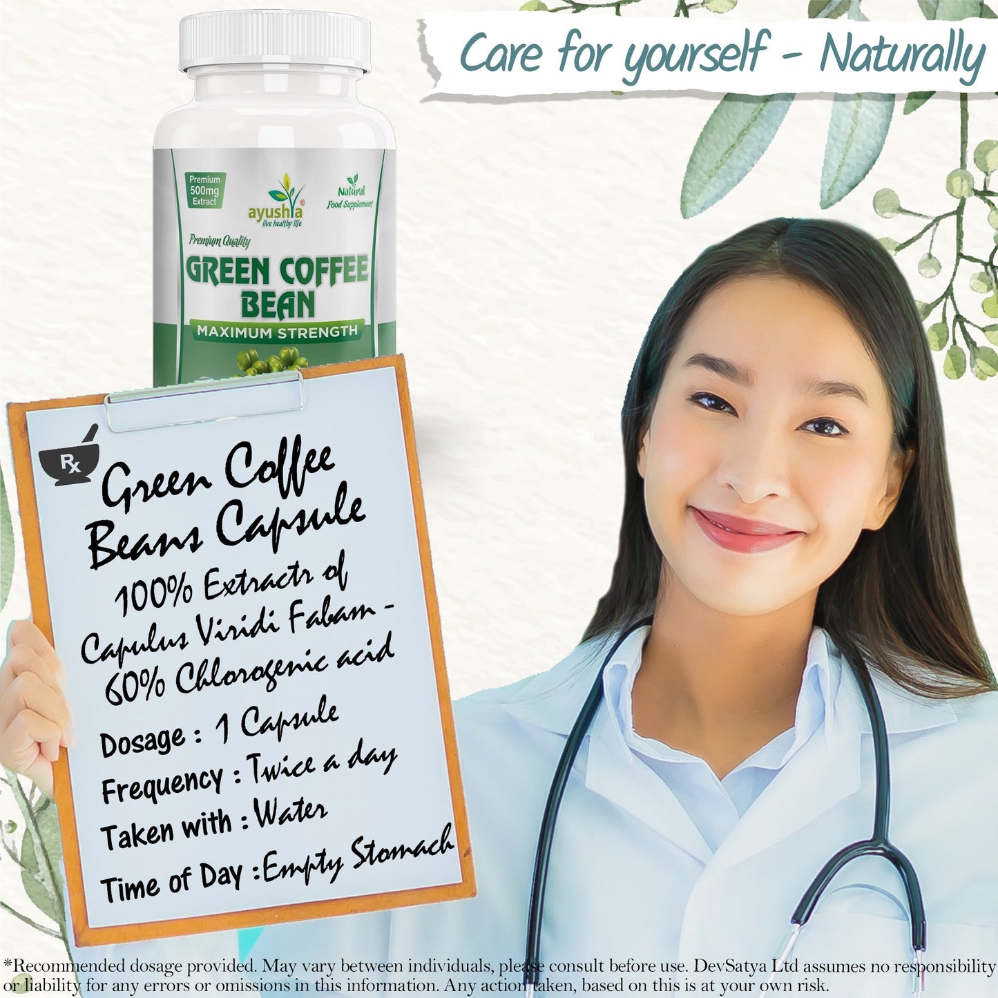 Ayushya Green Coffee Bean Capsules Energy & Antioxidant Support - Vegan, Gluten Free, Non-GMO, 60 Capsules