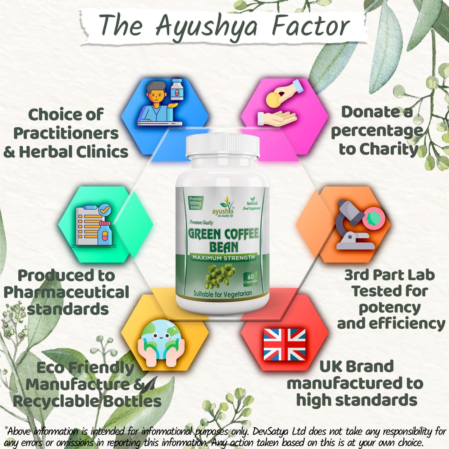 Ayushya Green Coffee Bean Capsules Energy & Antioxidant Support - Vegan, Gluten Free, Non-GMO, 60 Capsules