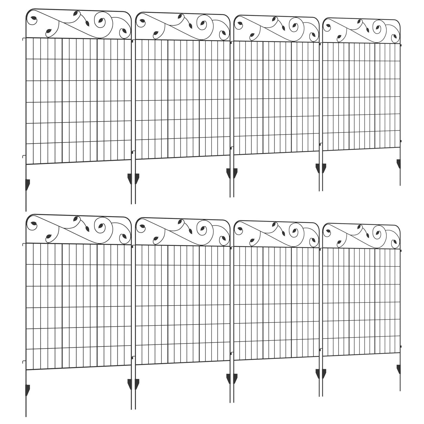 Outsunny Decorative Garden Fencing, 8PCs 43in x 23ft Outdoor Picket Fence Panels, Rustproof Metal Wire Landscape Flower Bed Border Edging Animal Barrier, Black