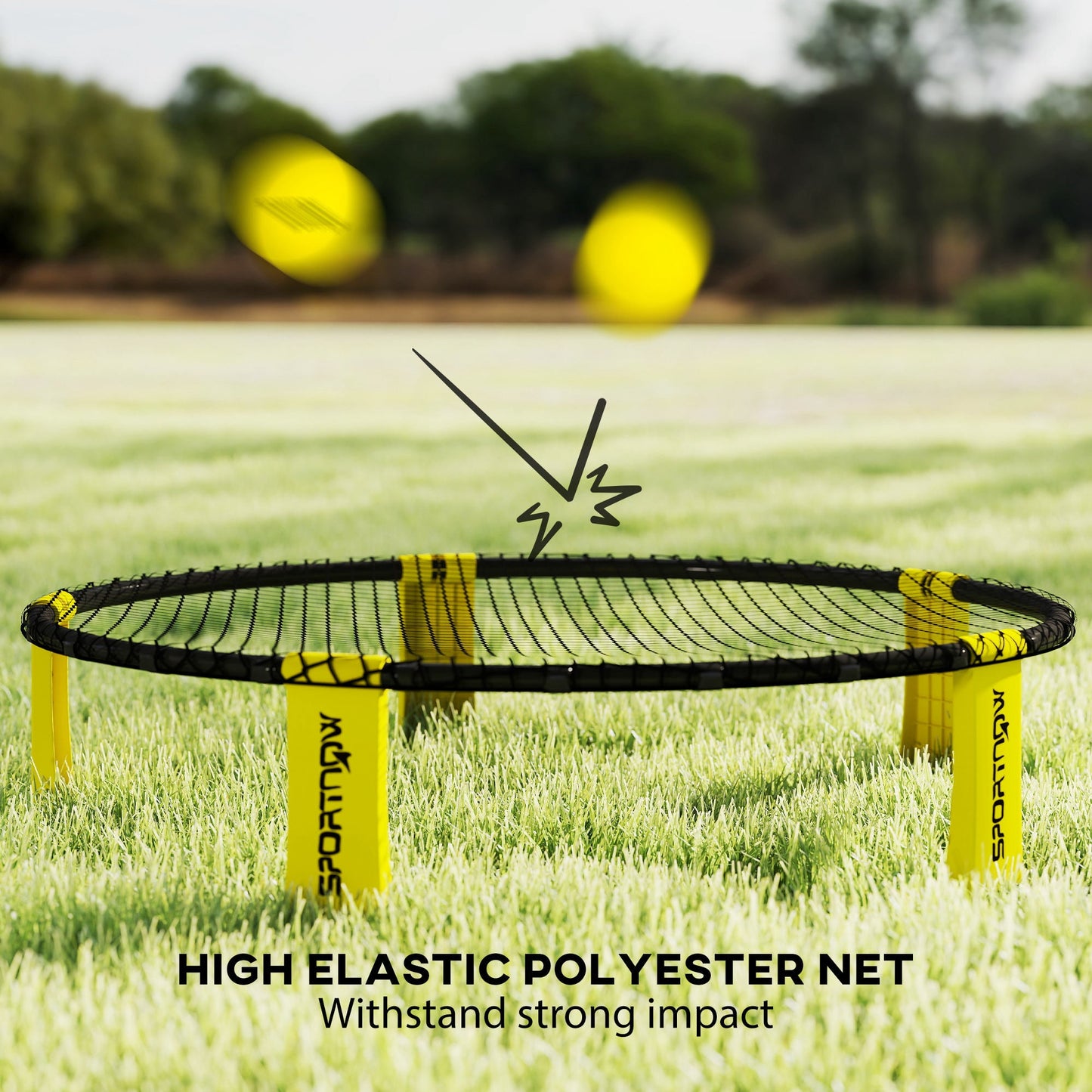 SPORTNOW Spike Ball Set, Mini Beach Games Set with Net, 3 Balls and Ball Pump, Portable with Carrying Bag for Outdoor Team Sports, Yellow