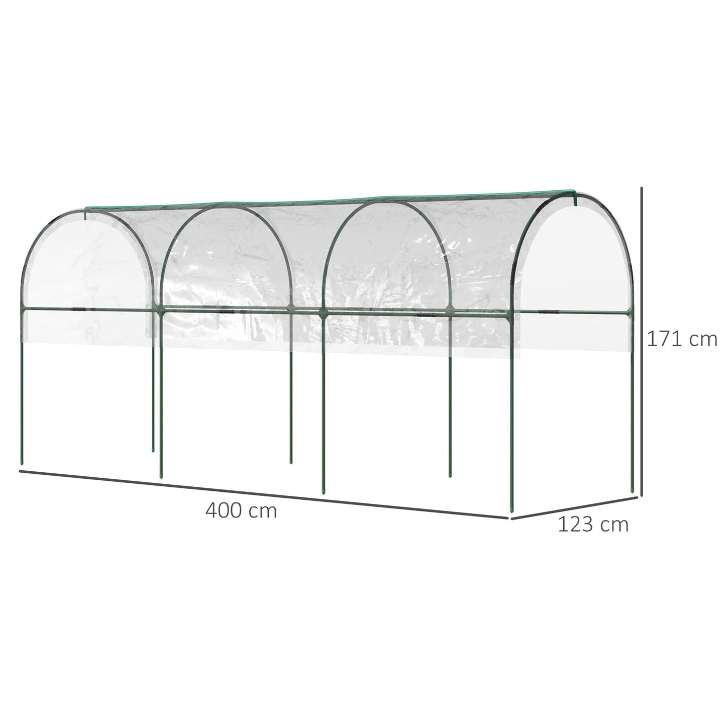 Outsunny Tunnel Tomato Greenhouse with 4 Hoops and Top Tap, Pointed Bottom and Guy Ropes, 400 x 123 x 171 cm, Clear