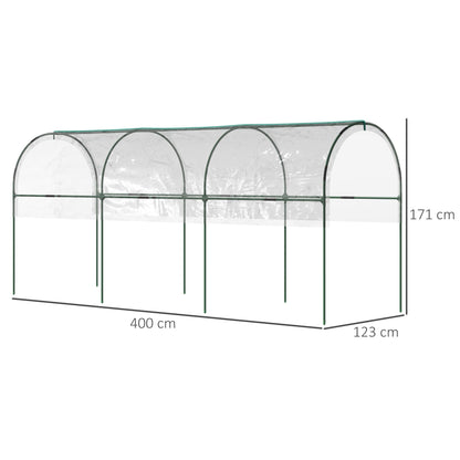 Outsunny Tunnel Tomato Greenhouse with 4 Hoops and Top Tap, Pointed Bottom and Guy Ropes, 400 x 123 x 171 cm, Clear