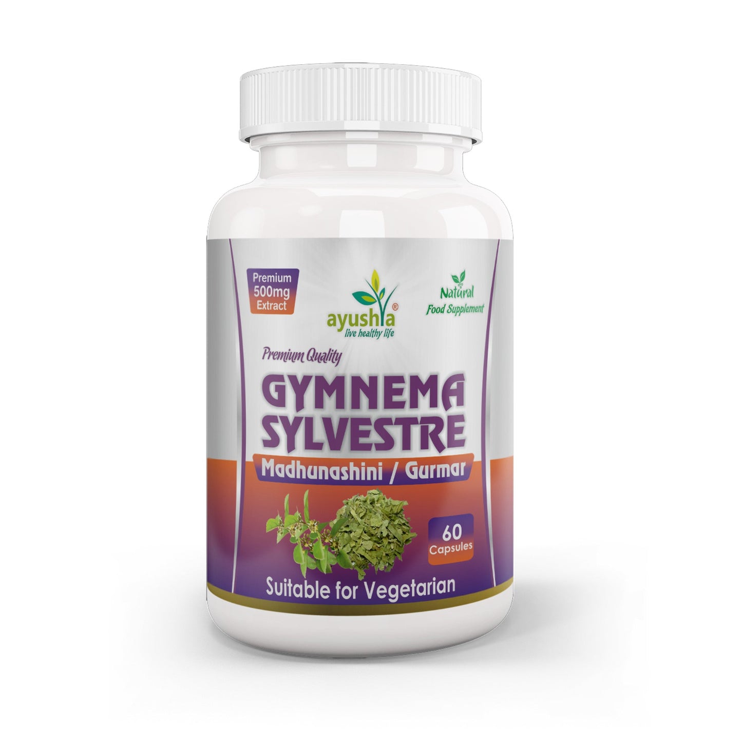 Ayushya Gymnema Sylvestre with Black Pepper Capsules (Madhunaashini, Gurmar) Glucose Wellness Support - Vegan, Gluten Free, Non-GMO, 60 Capsules