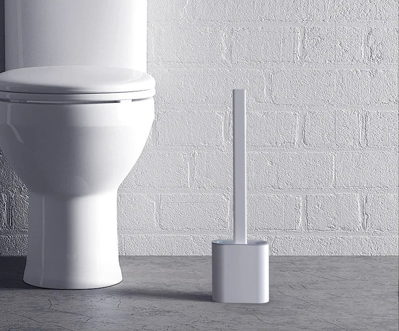 Toilet Brush Water Leak Proof With base Silicone Wc Flat Head Flexible Soft Bristles Brush with Quick Drying Holder Set