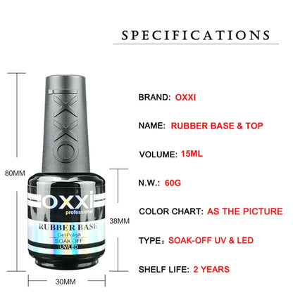 OXXI 15ml Base and Top Coat for Gel Polish Semi-permanent Varnish Rubber Top Coat y Base Coat Gellac uv led Permanent Enamel Lak